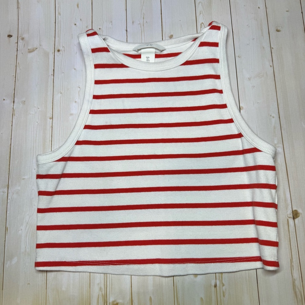 H&M Red and White Striped Crop Top